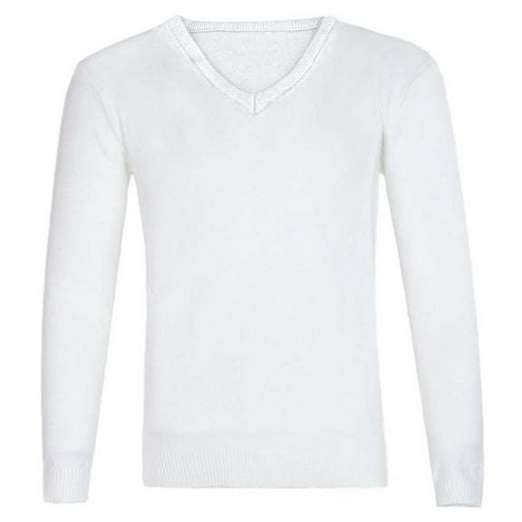 Wrtxtat Men's V-Neck Sweatshirt Autumn Fashion Warm Midweight Pullover Solid Color Long Sleeve Knit Shirts Casual Loungewear Tops White M