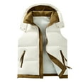 thumbnail image 1 of Wrtxtat Men's Vest Full Zip Solid Color Hooded Outerwear Sleeveless Jacket with Pockets Warm Midweight Puffer Coats Big and Tall Beige XXXXL, 1 of 9