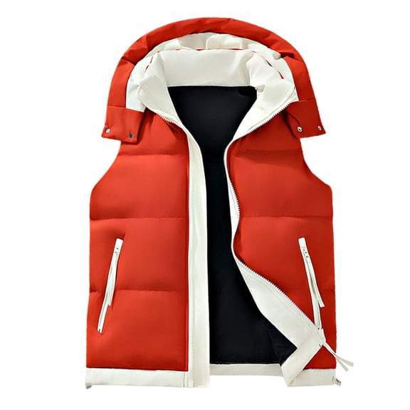 Wrtxtat Men's Vest Full Zip Solid Color Hooded Outerwear Sleeveless Jacket with Pockets Warm Midweight Puffer Coats Big and Tall Red L