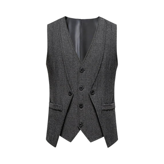 Wrtxtat Men's Vintage Suit Vest Lightweight V-Neck Single Breastred Button Pockets Waistcoat Casual Formal Business Dress Vest Dark Gray XXL
