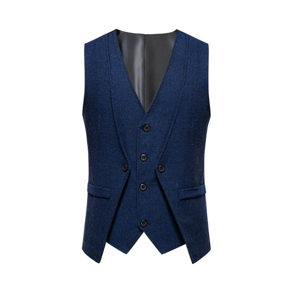 Wrtxtat Men's Vintage Suit Vest Lightweight V-Neck Single Breastred Button Pockets Waistcoat Casual Formal Business Dress Vest Navy XXL