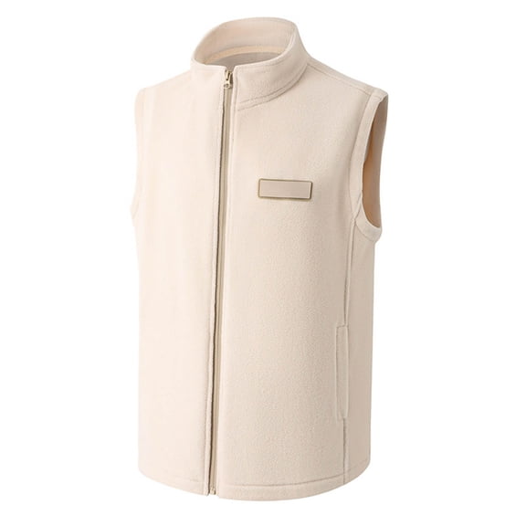 Wrtxtat Men's Warm Fleece Vest Full Zip Mock Neck Wind Resistant Vest with Pockets Slim Fit Midweight Warm Polar Fleece Outerwear Khaki XXL