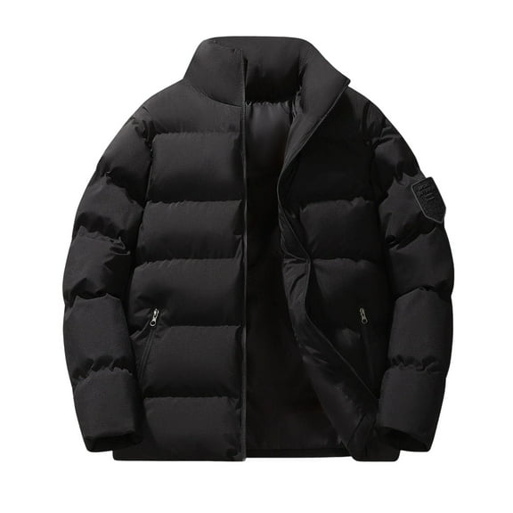 Wrtxtat Men's Warm Puffer Jacket Winter Warm Heavyweight Jacket with Pockets Full Zip Mock Neck Windproof Outerwear Big and Tall Black XXXXL
