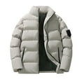 thumbnail image 1 of Wrtxtat Men's Warm Puffer Jacket Winter Warm Heavyweight Jacket with Pockets Full Zip Mock Neck Windproof Outerwear Big and Tall Khaki L, 1 of 1