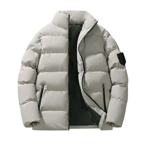 Wrtxtat Men's Warm Puffer Jacket Winter Warm Heavyweight Jacket with Pockets Full Zip Mock Neck Windproof Outerwear Big and Tall Khaki M