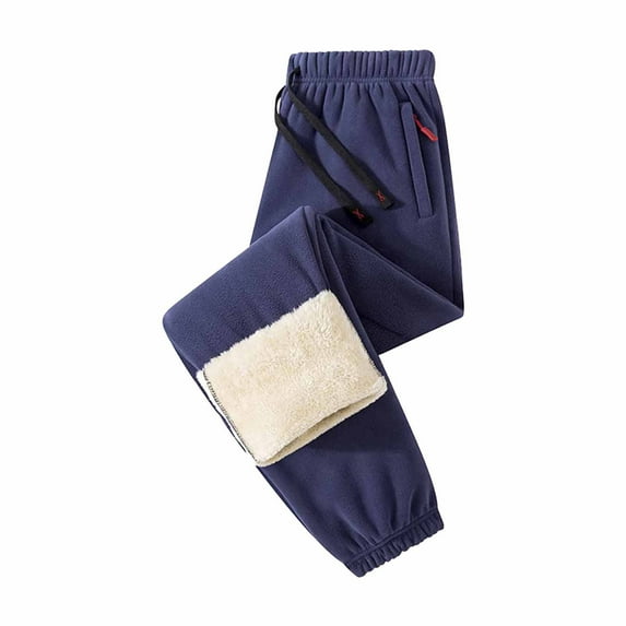 Wrtxtat Men's Winter Fleece Pants Warm Sherpa Lined Sweatpants with Pockets Fashion Elastic Waist Drawstrings Tapered Trousers Big and Tall Navy#01 XL