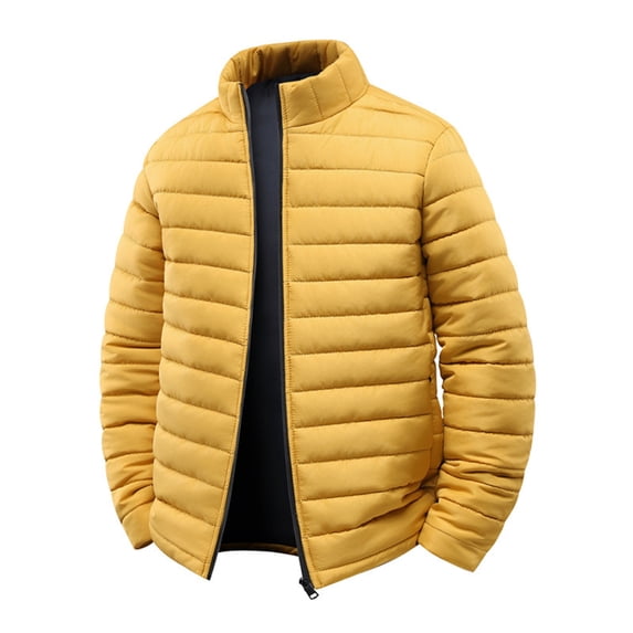 Wrtxtat Men's Winter Jacket Warm Heavyweight Outerwear Solid Color Puffer Jackets Full Zip Mock Neck Windproof Coats Yellow XXL