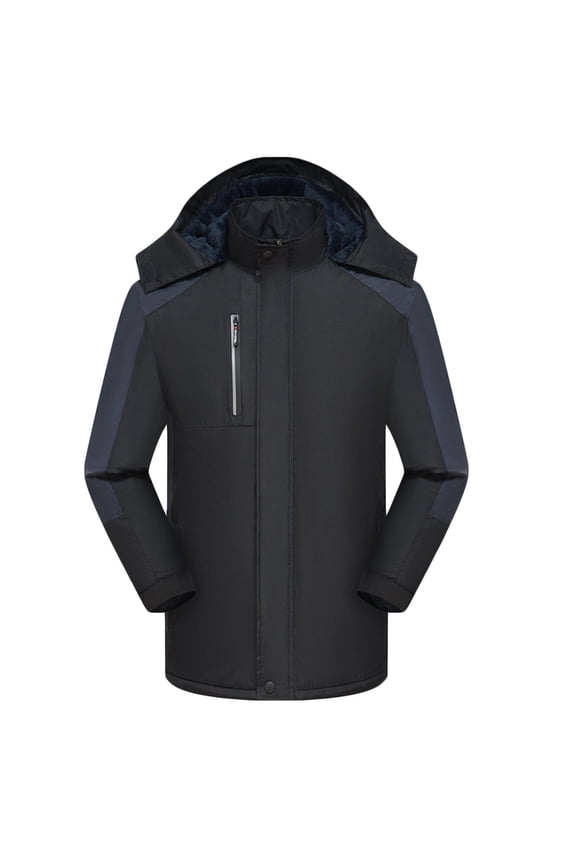 Men's Winter Ski Jacket Heavyweight Thermal Windproof Hooded Jacket Outdoor Climbing Ski Outerwear Solid Color Long Sleeve Windbreaker,5XLT Tall Black XL