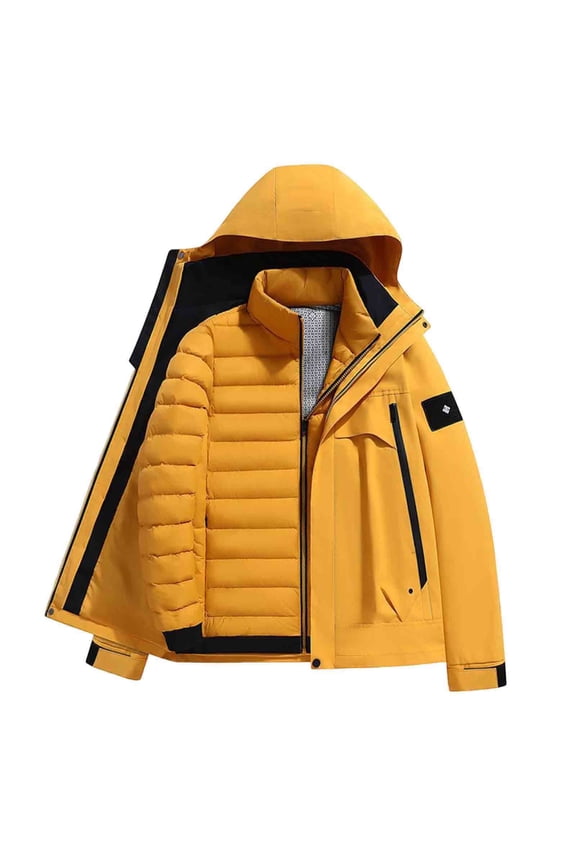 Men's Winter Skiing Jackets Warm Fashion 2 in 1 Outerwear Puffer Coats with Pocket Full Zip Windproof Performance Hooded Snow Jacket Pink XXL