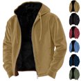 thumbnail image 1 of Wrtxtat Men's Winter Warm Jacket Fleece Lined Midweight Outerwear with Pockets Solid Color Full Zip Drawstrings Hoodie Big and Tall Black XXXXXL, 1 of 6