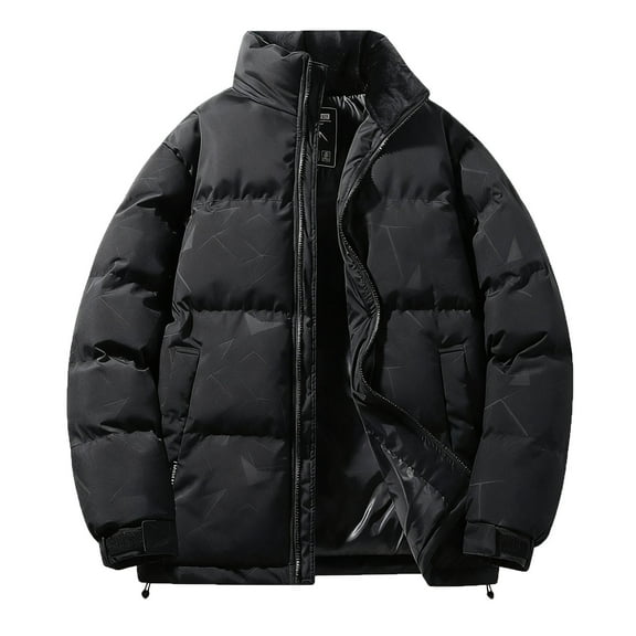 Wrtxtat Men's Zip-Up Puffer Jacket Fall Winter Midweight Solid Color Jacket with Pockets Casual Mock Neck Windproof Outerwear Black S