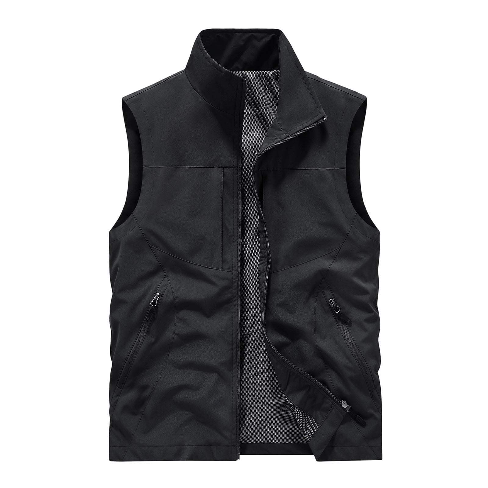 Wrtxtat Men's Zip-Up Vest Stand Collar Outdoor Hiking Vests with Zipper Pockets Lightweight Softshell Summer Spring Travel Golf Running Vest Big and Tall Black#02 XXL