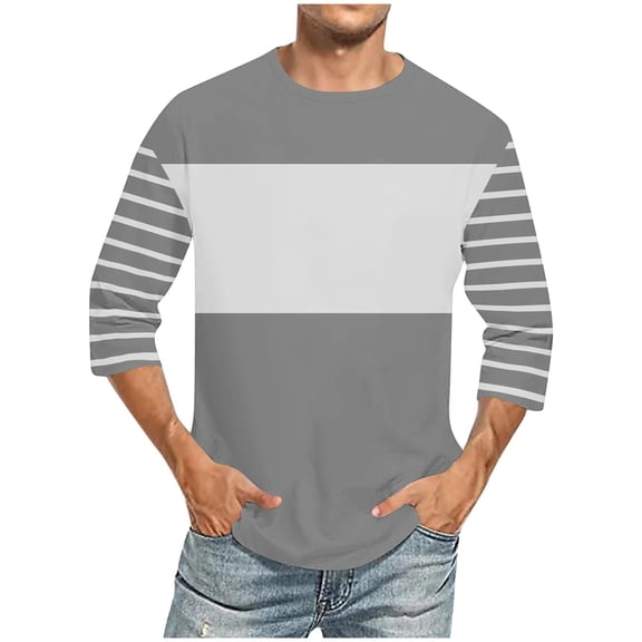 Wrtxtat Mens Baseball T-Shirts Lightweight Casual Summer 3/4 Sleeve Striped Color Block Printed Crewneck Basic Tees Tops Big and Tall Regular Fit Cotton Shirts Gray S