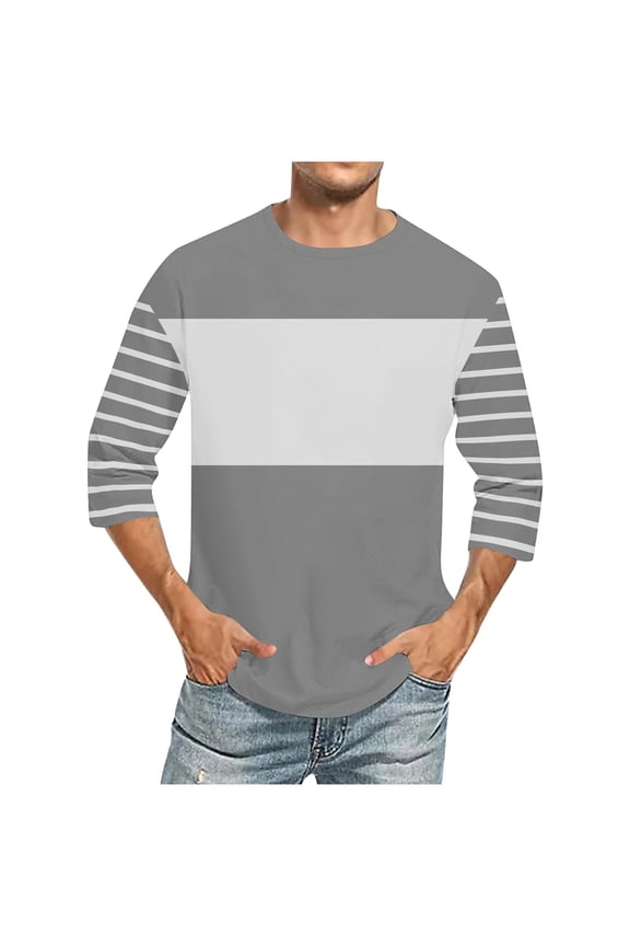Mens Baseball T-Shirts Lightweight Casual Summer 3/4 Sleeve Striped Color Block Printed Crewneck Basic Tees Tops Big and Tall Regular Fit Cotton Shirts Gray S
