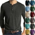 thumbnail image 1 of Wrtxtat Mens Henley Shirts Casual Long Sleeve Half Button up Athletic T-Shirts Trendy Solid Color Basic Workout Tees Tops with Pockets Lake Green S, 1 of 6