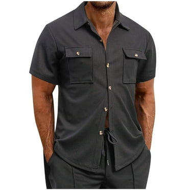 Wrtxtat Mens Short Sleeve Button Down Shirts Work Casual Summer Button Up Relaxed Fit Lightweight Wrinkle-Free Shirt with Two Pockets Black XL