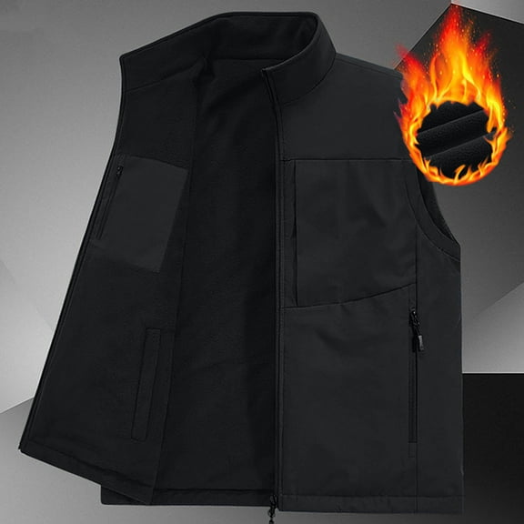 Wrtxtat Outdoor Ventures Puffer Vest for Men Winter Travel Softshell Lined Fleece Windproof Sleeveless Stand Collar Outerwear with Pockets Big and Tall Regular Fit Black XXXXL