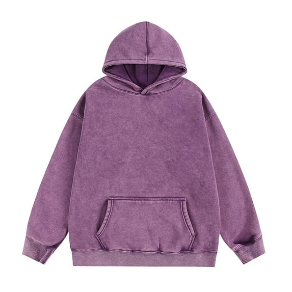 Wrtxtat Oversized Hoodies for Men Streetwear Fleece Midweight Vintage Style Pullover Long Sleeves Solid Color Top Athletic Hooded Sweatshirt Purple M
