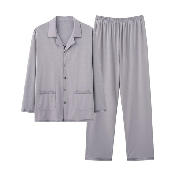 Wrtxtat Pajama Set for Men 2 Pieces Lapel Button Down Lounge Tops and Trousers Long Sleeves Sleepwear Outfit Winter Warm Soft Sets Khaki XXXL