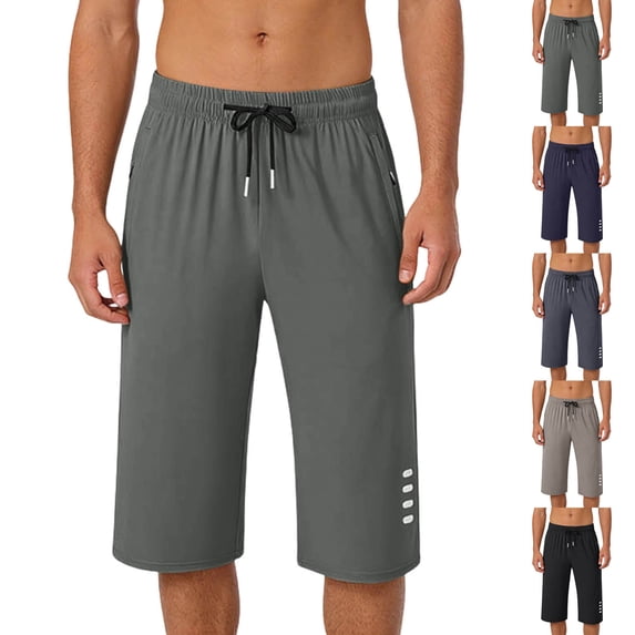 Wrtxtat Plus Size Capris for Men Lightweight Drawstring Waist Wide Leg Cropped Hiking Jogging Track Pants with Zipper Pockets Green#01 XXXL