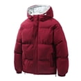thumbnail image 1 of Wrtxtat Puffer Jackets for Men Heavyweight Winter Warm Cotton Lined Outerwear with Pockets Full Zip Solid Color Drawstrings Hoodie Red XL, 1 of 3