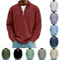 thumbnail image 1 of Wrtxtat Quarter Zip Corduroy Sweatshirt for Men Relaxed Fit Solid Color Pullover Striped Knit Long Sleeve Mock Neck Top Sizes S to 5XL Green XL, 1 of 3