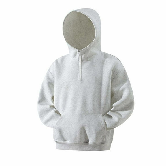 Wrtxtat Quarter Zip Hoodies for Men Autumn Fashion Solid Color Sweatshirt Midweight Relaxed Fit Kangaroo Pocket Long Sleeves Pullover White L
