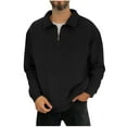 thumbnail image 1 of Wrtxtat Quarter Zip Pullover for Men Warm Polar Fleece Top Autumn Fashion Midweight Solid Color Sweatshirt Turndown Collar Long Sleeve T-Shirt Black XXL, 1 of 6