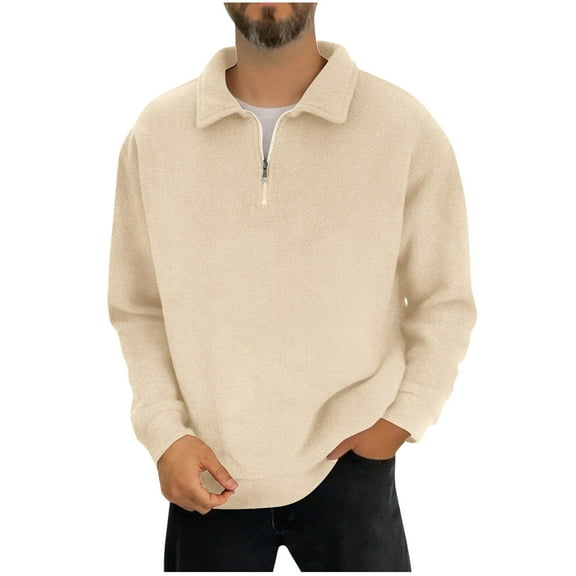 Wrtxtat Quarter Zip Pullover for Men Warm Polar Fleece Top Autumn Fashion Midweight Solid Color Sweatshirt Turndown Collar Long Sleeve T-Shirt Khaki XXXL