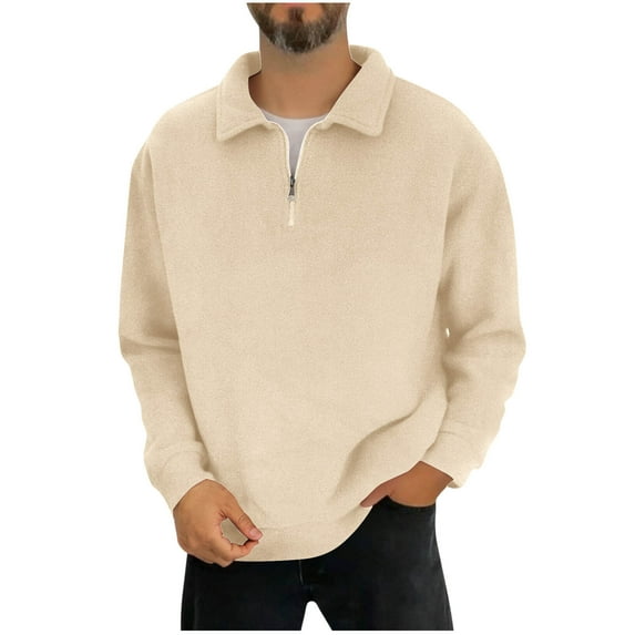Wrtxtat Quarter Zip Pullover for Men Warm Polar Fleece Top Autumn Fashion Midweight Solid Color Sweatshirt Turndown Collar Long Sleeve T-Shirt Khaki XXXL