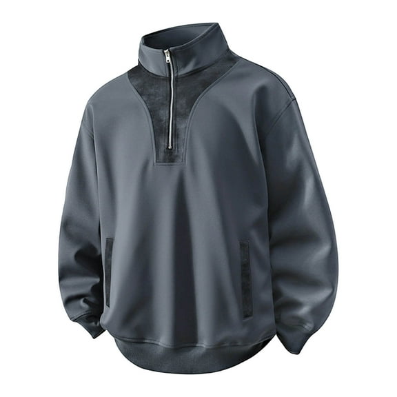 Wrtxtat Quarter Zip Sweatshirt for Men Solid Color Mock Neck Loungewear Pullover with Pockets Autumn Casual Midweight Loose Fit Tops Dark Gray M