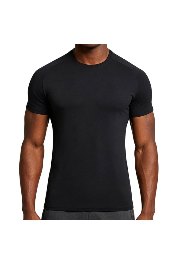 Quick Dry Crew Neck T-Shirt for Men Stretchable Muscle Short Sleeve Shirts Cooling Ice Silk Summer Tees Trainning Running Top Black XL