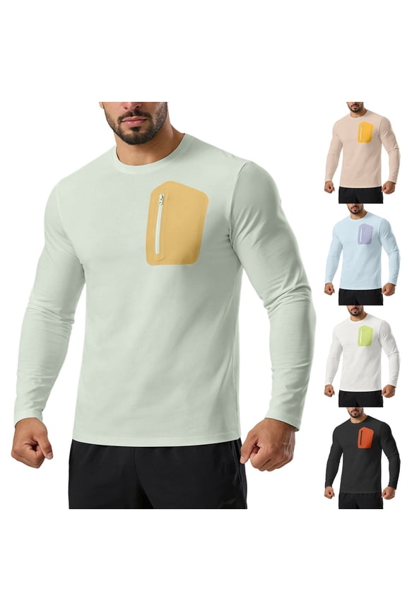 Quick Dry Workout Shirts for Men Slim Fitted Muscle Tshirts Breathable Long Sleeve Crew Neck Gym Running Athletic Shirts with Zipper Pocket Black XXL