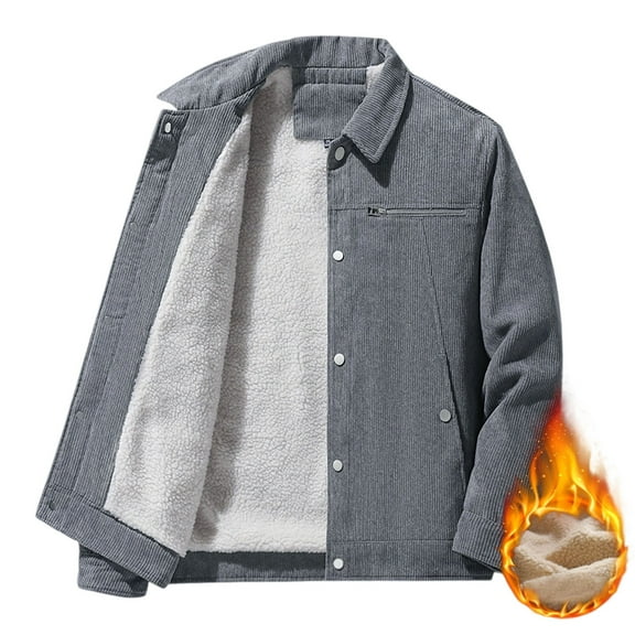 Wrtxtat Sherpa Lined Lapel Jacket for Men Winter Thermal Cotton Lined Button down Shacket Full Zip Long Sleeves Windproof Coat Big and Tall Dark Gray XXXL