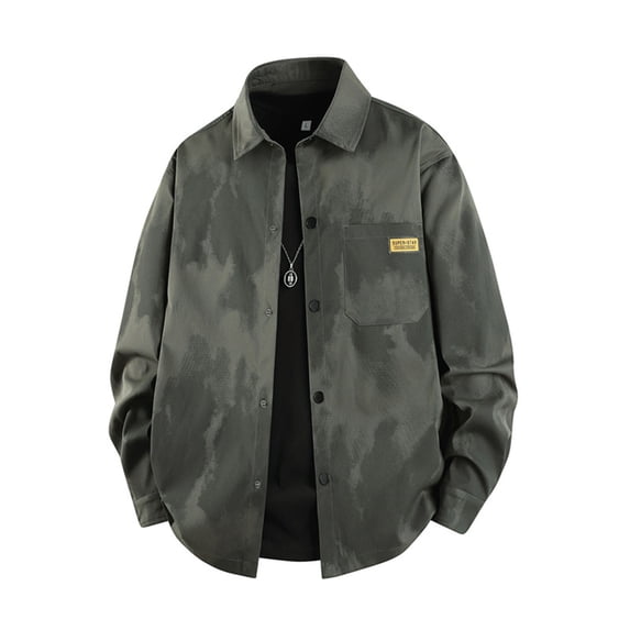 Wrtxtat Shirt Jackets for Men Long Sleeve Lapel Snap Shirt with Pocket Autumn Lightweight Solid Color Outerwear Big and Tall Army Green XXXL