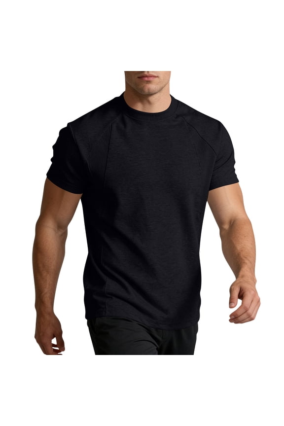 Short Sleeve T-Shirt for Men Crew Neck Casual Relaxed-Fit Raglan Shirts Summer Active Workout Bowling Baseball Shirt Black M