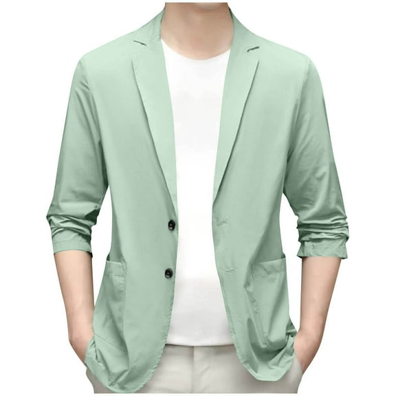 Wrtxtat Sport Coats for Men Peaked Lapel Single Breasted 2 Buttons Blazer Long Sleeve Solid Color Pockets Tuxedo Jacket Wedding Prom Party Green L