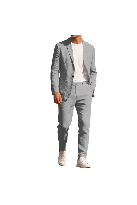 Suits for Men One Button Long Sleeve Blazer and Full Length Pants Dress Formal Business Wedding Party Tuxedo Sets Gray L