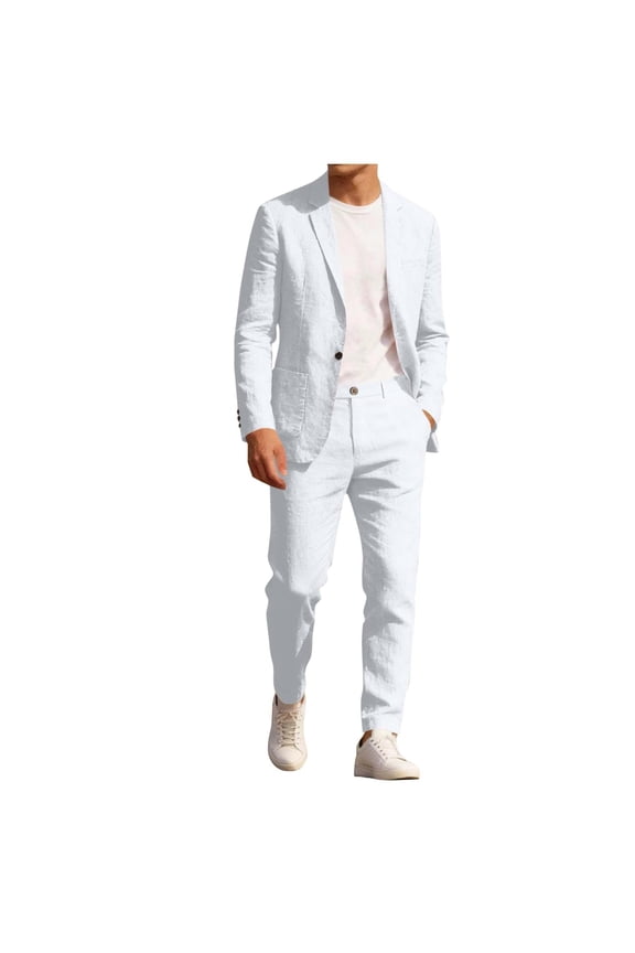 Suits for Men One Button Long Sleeve Blazer and Full Length Pants Dress Formal Business Wedding Party Tuxedo Sets White XXXXL