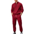 thumbnail image 1 of Wrtxtat Sweat Suit for Men Leisure Solid Color Mock Neck Quarter Zip Pullover Pocket Elastic Waist Drawstrings Trousers Outfit Set Red S, 1 of 6