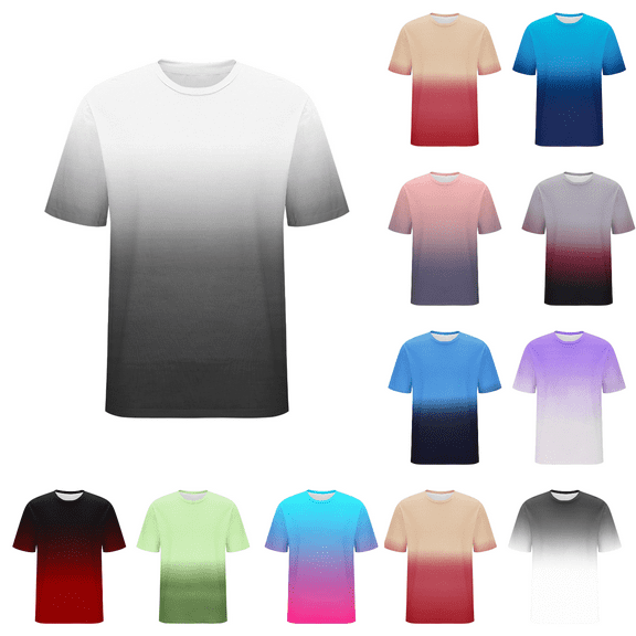 Wrtxtat T-Shirts for Men Short Sleeve Round Neck Gradient Color Tee Tops Stretchy Lightweight Breathable Running Shirts Big and Tall Wine XXXXL