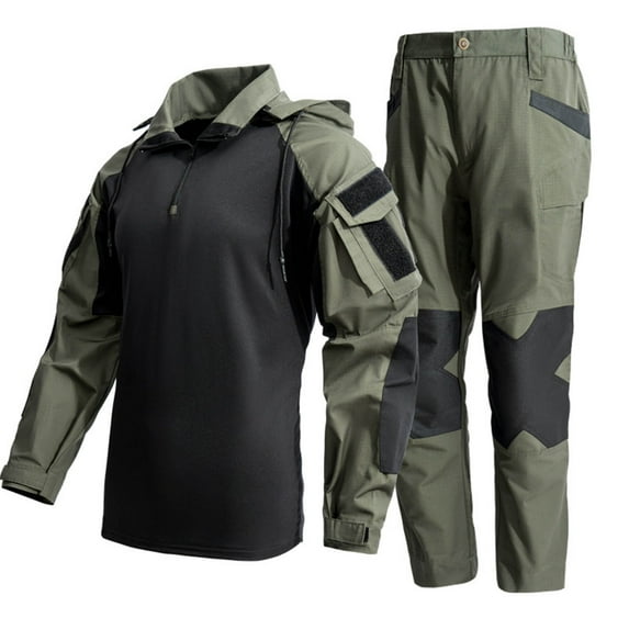 Wrtxtat Tactical Suits for Men Two Pieces Set Slim Fit Quarter Zip Pullover Pockets Trousers Outdoor Hiking Trainning Cargo Suits Green XL