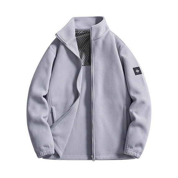 Wrtxtat Track Jackets for Men Full Zip Mock Neck Wind Resistant Coat with Pockets Autumn Warm Midweight Polar Fleece Solid Color Tops Gray XS