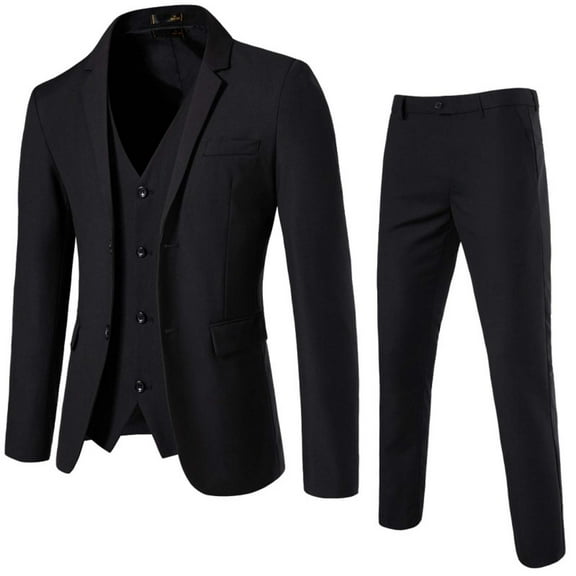 Wrtxtat Tuxedo Men Suit Regular Fit 3 Piece Suit Two Button Blazer Jacket Waistcoat Pants Men Suit Set for Business Suit Wedding Prom Black XXL