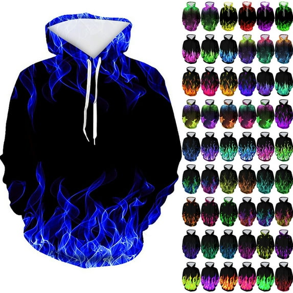 Wrtxtat Unisex Novelty Graphic Hoodies for Women Men 3D Flame Printed Long Sleeve Drawstring Hooded Pullover Sweatshirts Lightweight Comfy Outwear Coat with Pockets Light Blue#01 S