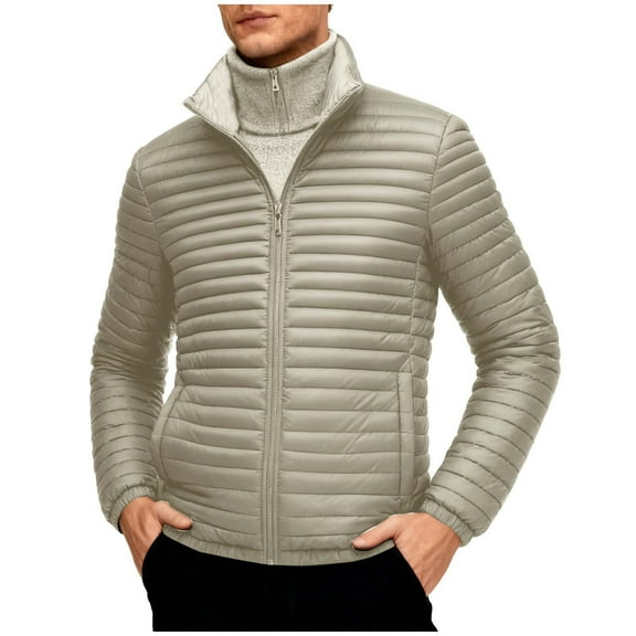 Wrtxtat Winter Coats for Men Warm Heavyweight Fake Two Pieces Puffer Jacket with Pockets Full Zip Mock Neck Windproof Outerwear Khaki M