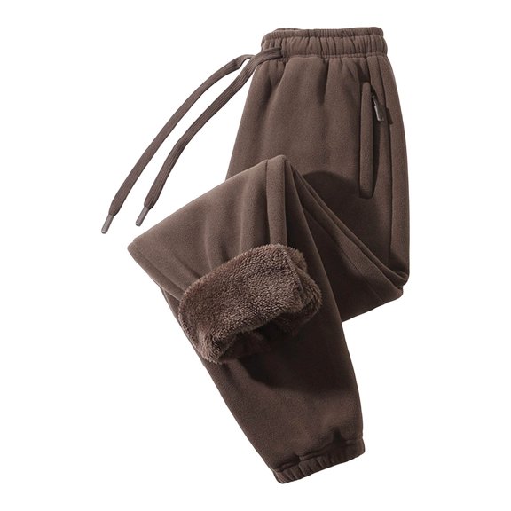 Wrtxtat Winter Warm Fleece Pants for Men Elastic Waist Drawstrings Trousers with Pockets Sherpa Fleece Lined Tapered Sweatpants Big and Tall Coffee#02 XXL