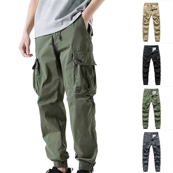 Wrtxtat Workout Hiking Pants for Men Midweight Drawstrings Elastic Waistband Cargo Pants with Pockets Adjustable Zipper Cuffs Clmbing Pants Black XL