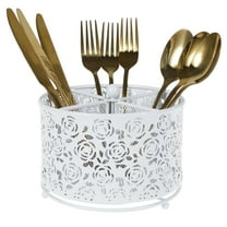 Wrvxzio 360° Rotating Utensil Holder 4 Compartment Flatware Organizer Non-Slip for Kitchen Countertop Silverware Storage