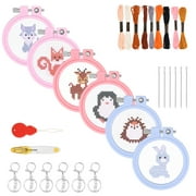 Wrvxzio 6PCS Cross Stitch Kits for Beginners DIY Embroidery Kit for Kids Needlepoint Starter Kits Christmas Craft with Animal Patterns